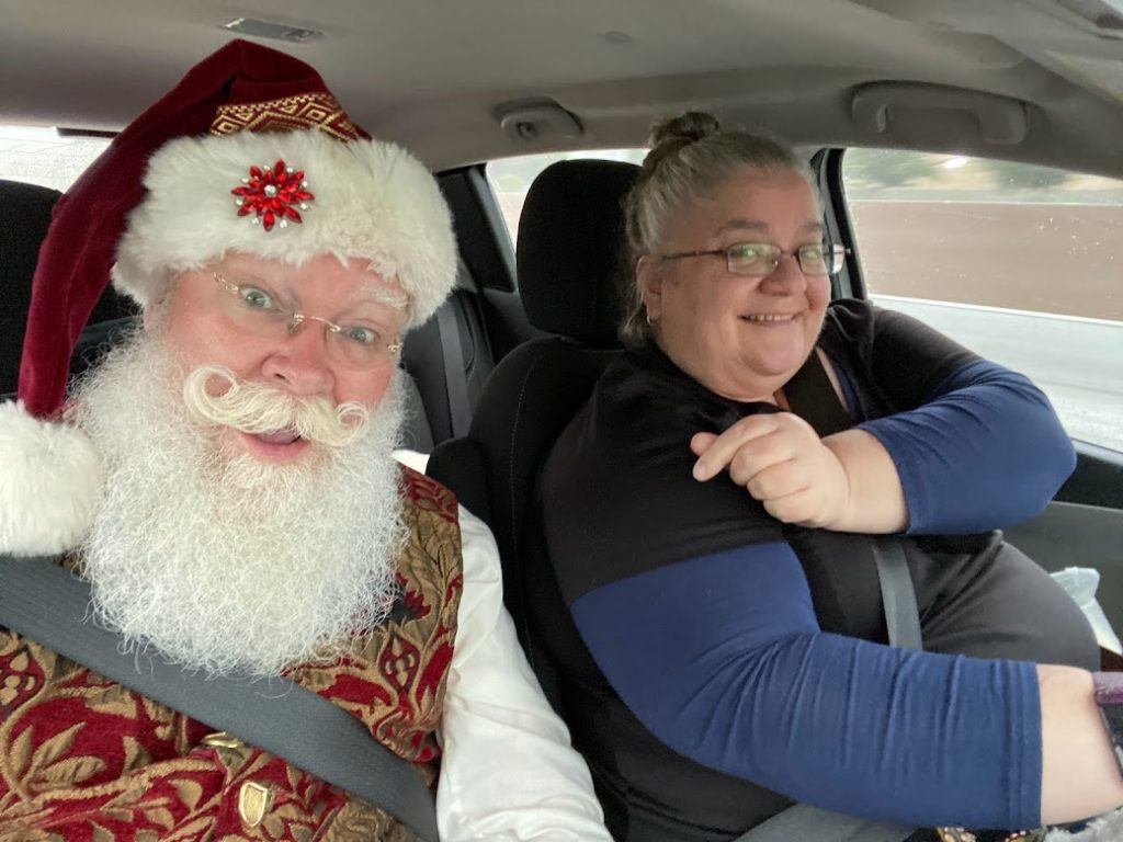 Santa and me, in a car on the CA freeways